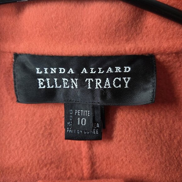 Linda Allard Ellen Tracy Coat Womens 10 Petite Orange 100% Wool Belted Korea - Picture 2 of 16
